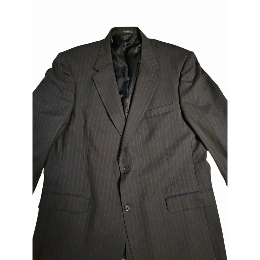 Palm Beach 48L Men’s Pinstripe Blazer Jacket 100% Worsted‎ Wool Black